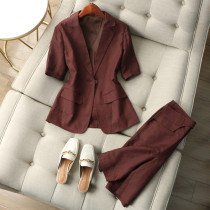 Skin white caramel red - brown flax short sleeve a thin suit Bermuda panties suit female summer