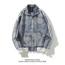 Original Design Knit Wool Cord Fabric Splicing Denim Jacket Male Loose Street Tide Card Autumn Winter Jacket Jacket