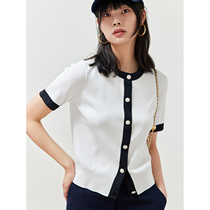 MARIUS -- effortless elegant little fragrant round collar hit color short sleeve cardiovert spring summer