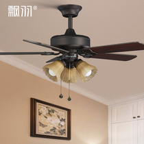 Black retro ceiling fan lamp European antique wood Leaf electric fan lamp restaurant fan lamp American pastoral garden with lamp ceiling fan