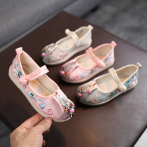 Hanfu shoes girls embroidered shoes old Beijing childrens cloth shoes ethnic dance shoes ox soles shallow casual shoes