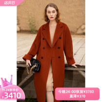 RIC101801 caramel color high-end big name double-sided cashmere coat womens small new long woolen coat