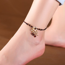 Ethnic style anklet garnet temperament simple retro forest foot rope jewelry personality foot chain student accessories female summer