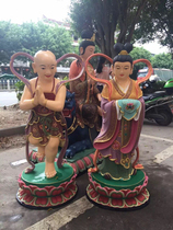 Buddhist supplies Resin Buddha statue FRP 1 meter 3 Ancient color boy and girl painted Zenzai boy Guanyin boy