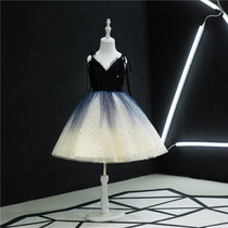Girls Evening Dress Piano Performance Dress Flower Girl Wedding Dress Birthday Princess Dress Childrens Little Host Puff yarn dress Summer
