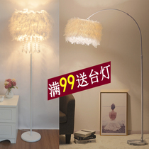  Net celebrity ins crystal feather white floor lamp Wedding living room study bedroom bedside table lamp Anchor fill light lamp