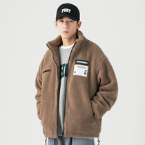 GBOY autumn and winter lamb cashmere coat mens Tide brand trend Joker casual top solid color lamb wool cotton coat men