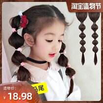 Childrens Ponytail hair ornaments Female Princess strap type playful bubble ponytail Natural fluffy cute double ponytail fake braids
