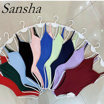 French Sansha adult ballet practice suit Cotton double V backless high crotch suspender one-piece art examination body dance suit Female