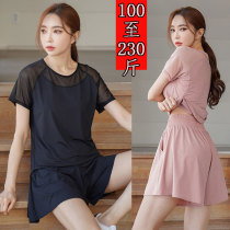 Thin yoga clothes gym sports suit womens plus size blouse quick clothes morning running loose pants skirt summer fat mm