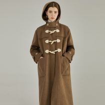 Van Luo 2021 Winter New thick Academy wind hooded long horn buckle woolen coat women