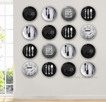 Impression Nordic simple beauty Frigid black and white gray restaurant background wall Ceramic plate hanging plate decorative plate wall decoration Wall decoration
