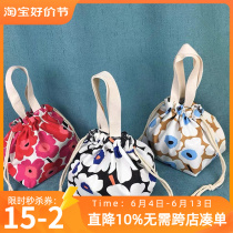 Red Flowers Japanese lunch bag cute when the canvas rope handbag with bag