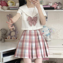 White non-native Kansai lapel short-sleeved shirt small Tsubaki grid skirt Pink bow tie jk uniform skirt genuine a full set of Japanese