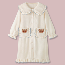 Milk Bubble Bear day series Refreshing Sweetness Pyjamas Woman Winter Coral Suede Easy Sleeping Robe Girls Home Clothing