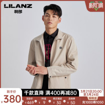 LiLang jacket mens spring coat stand-up collar short trench coat black 2022 spring new business casual menswear
