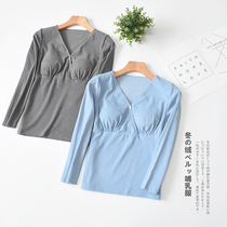 Breastfeeding pajamas with chest pad warm coat pregnant women feeding postpartum confinement household clothes female De velvet thickened autumn and winter