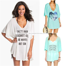 Seaside Resort Bikini Swimsuit Top Size Beach Sunscreen Clothes Womens White Medium Long Cotton T-shirt
