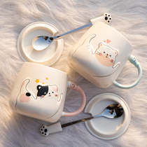 Ceramic Mark water cup with lid spoon cat creative home Japanese couple pair of milk coffee cup