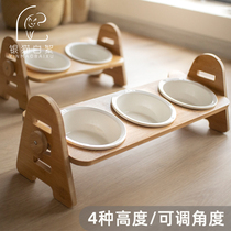 Silver cat white cat bowl Ceramic protection cervical spine cat food bowl Pet cat food bowl Rice bowl Anti-tipping kitten double bowl