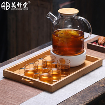 Heat-resistant glass boiled fruit flower tea pot set Large capacity tea pot Afternoon tea set Candle heating ceramic base