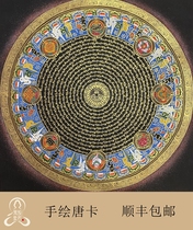 Auspicious Eight Treasures Mantra Wheel Mandala City Thangka Nepal Hand-Painted Living Room Entrance Hanging Painting Decoration Painting Six-Character Mantra Tibet