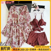  Plus size swimsuit womens summer split Korean ins style sexy three-piece conservative thin belly blouse hot spring swimsuit