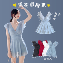 Swimwear womens one-piece 2021 new summer fairy air thin cover belly V collar conservative hot spring swimsuit size