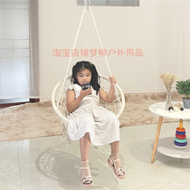 ins child swing chair hanging blue cotton rope braided indoor home rocking blue stream Soo style Balcony Rocking Chair