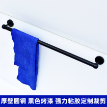 Peiqing non-perforated towel bar baking paint black hanging towel rack single toilet hanging rod bathroom rack storage Rod