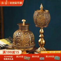 Elegant Southeast Asia Retro Iron Candlestick Ornaments Dining Table Copper Wind Lamp Electronic Candlestick Thai spa Ornaments