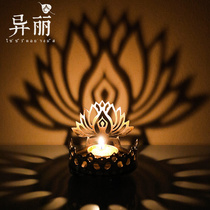 Different Li antique butter lamp Buddha candle holder lotus lamp Morocco hollow features retro light and shadow candlestick ornaments