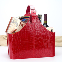 Festive gift leather Christmas basket storage basket gift basket leather portable basket custom wine basket