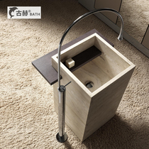 Rock plate column basin thin side integrated square simple hotel engineering washbasin home Nordic wash basin custom