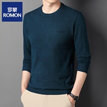 Romon wool sweater mens autumn New loose round neck sweater young thin solid color base shirt