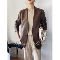 Baili Garden (eco-friendly leather) and simple style V-neck straight suit leather jacket jacket 2021 autumn