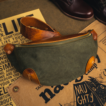 DUOBAI retro thickened canvas top layer cowhide chest bag European and American casual zipper waist bag texture shoulder bag