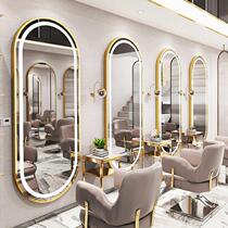 Barber shop mirror table hair salon special hair makeup mirror tide Wall simple with light LED hair cutting mirror