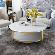 Small apartment coffee table European marble household modern simple light luxury round double-decker living room creative tea table Wrought iron