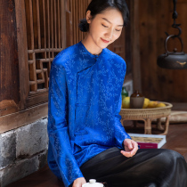 New Chinese Literature and Art Retro Improved Chinese Style Silk Blend Jacquard Round Neck Shirt Tang Dress Womens Blouse