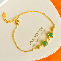 Xinjiang Hetian Jade gold inlaid jade jade silver inlaid Hetian jade Jasper egg face fox bracelet natural hand string female model