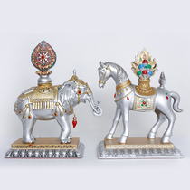 Tibetan household Buddhist utensils horse treasure elephant treasure resin dragon king Buddhist hall home painted horse treasure elephant treasure ornament decoration