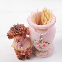 New cute poodle puppy dog toothpick tube exquisite fashion creative resin toothpick box decoration small gift