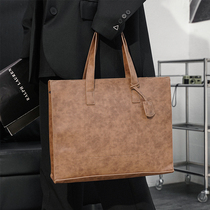 Hand bag mens horizontal retro tote bag Korean mens bag trend mens shoulder bag Joker shoulder bag computer bag