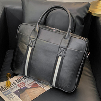 Mens business briefcase casual fashion leather Hand bag mens horizontal simple large capacity computer bag shoulder bag