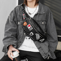 New Badge Pattern Chest Pack Trendy Rivets Fashion Youth Chest Bag Han Edition Mens Bag Single Shoulder Bag Satchel Purse