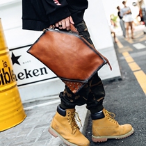 Original design Retro crazy Horse PU leather clutch Korean version handbag Hipster street rivet hand grab bag shoulder bag