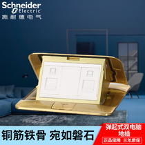Schneider dual computer ground plug hidden pop-up ground plug copper glossy with damping 120 type floor socket