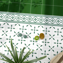 Retro homestay green small tiles Nordic bathroom tile restaurant kitchen balcony flower slice courtyard non-slip floor tiles