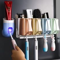  Toothbrush rack Punch-free mouthwash cup set brushing cup wall-mounted tooth cylinder rack wall-mounted storage box Net red